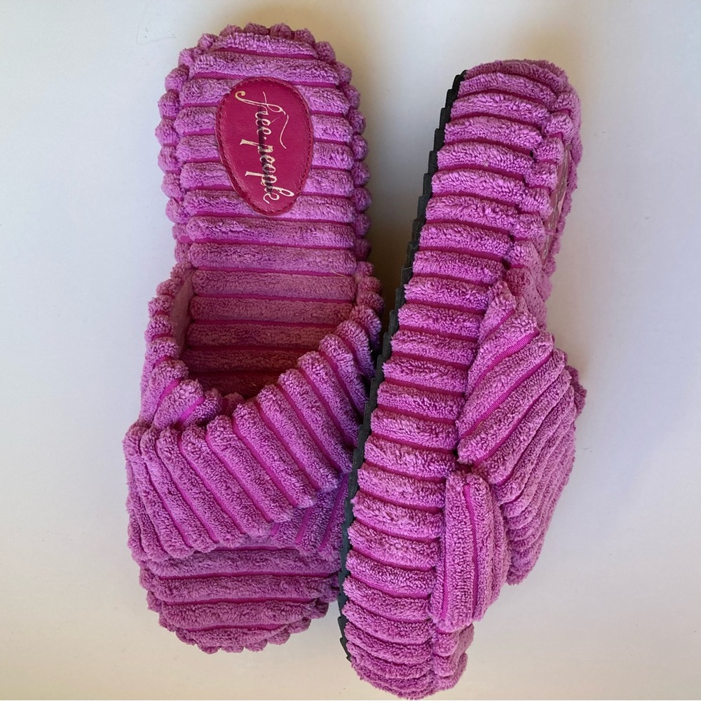 Free People Two Days in Ibiza Ribbed Terry Slide Orchid Platform Slippers, Sz 9 - Picture 4 of 11